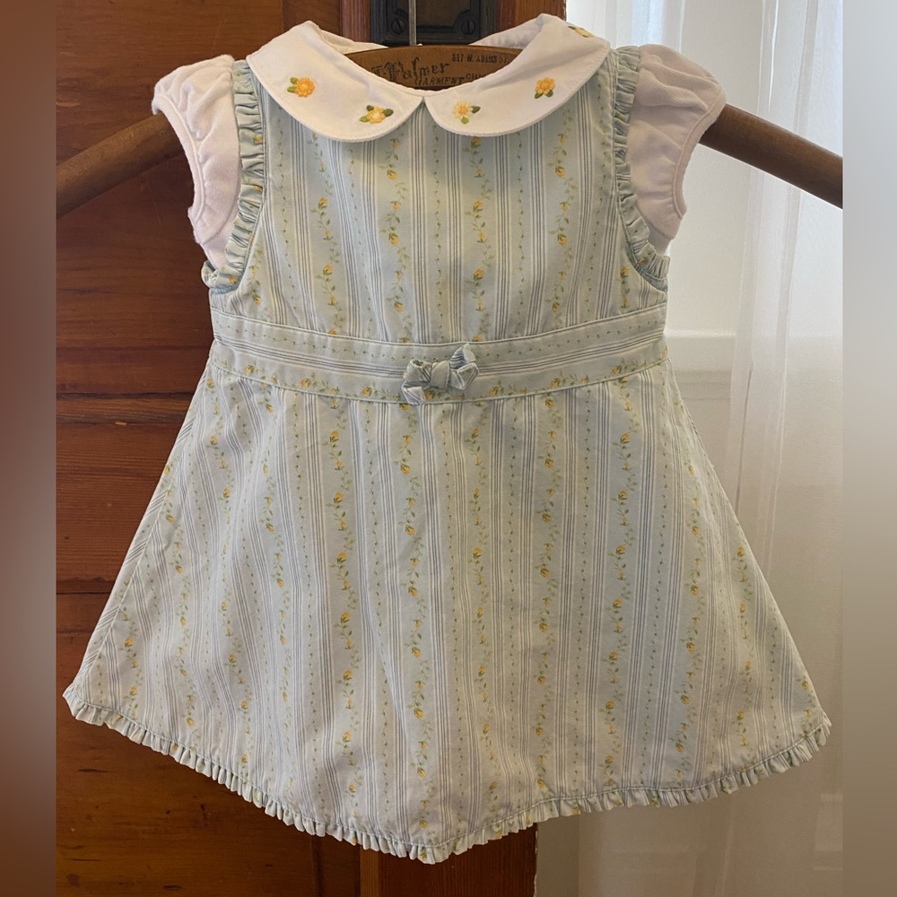 NWOT Vintage Gymboree Blue and Yellow Floral Dress with Diaper & Matching Shirt